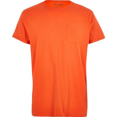 Orange pocket crew neck t-shirt
